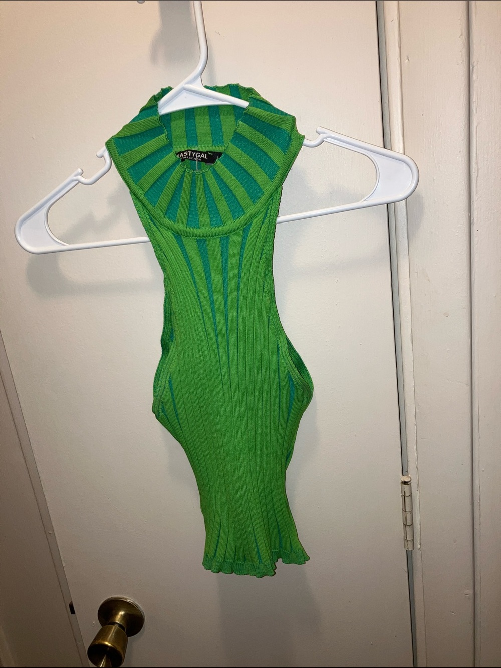 Nasty Gal Neon Green & Blue Ribbed Tank Top Ultra Stretch Large